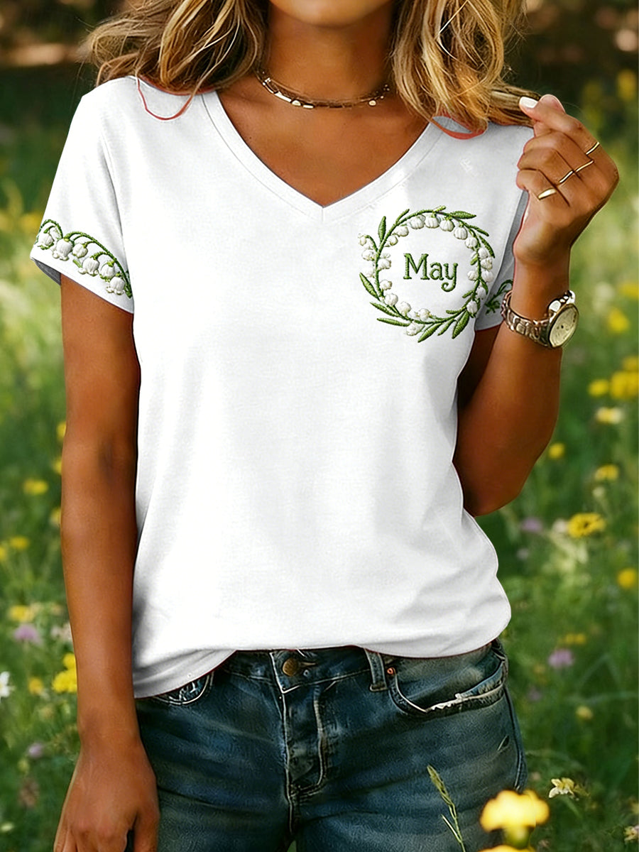 T-shirt décontracté à fleurs Vintage Lily of the Valley Femme