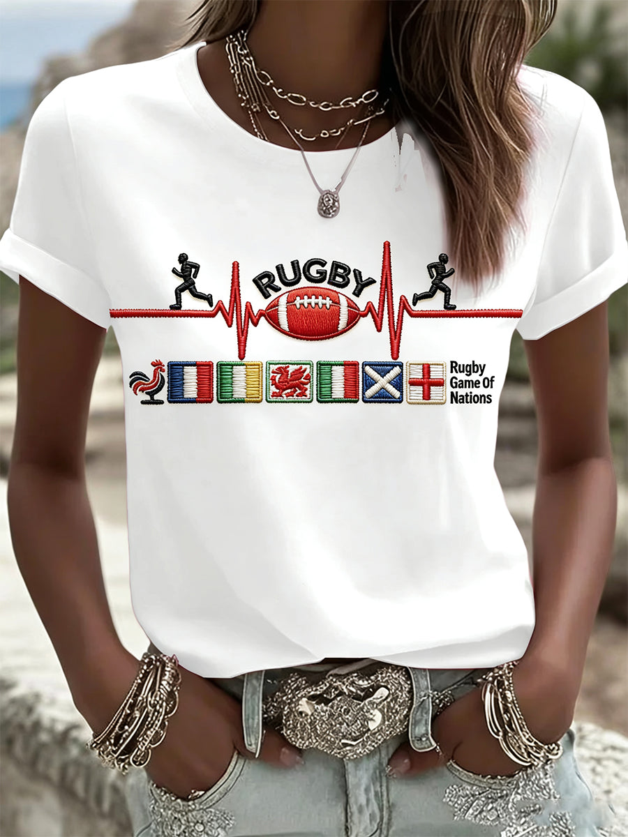 T-Shirt Rugby Six Nations Imprimé Femme Blanc