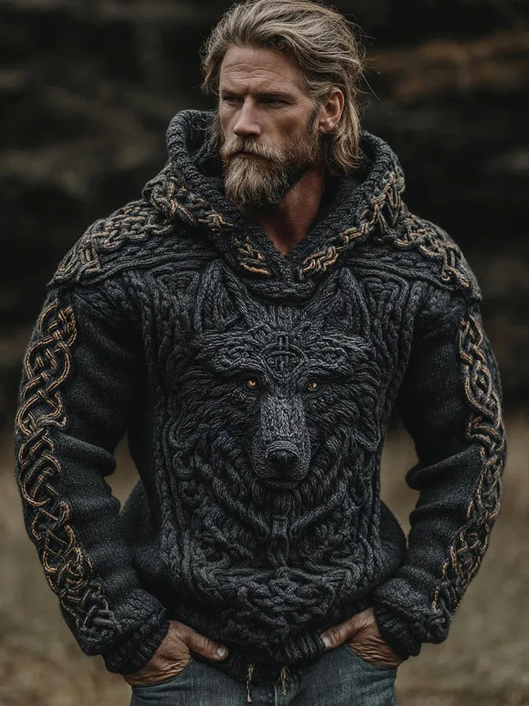 Chandail à manches longues Retro Nordic Viking Celtic Knot Wolf Homme