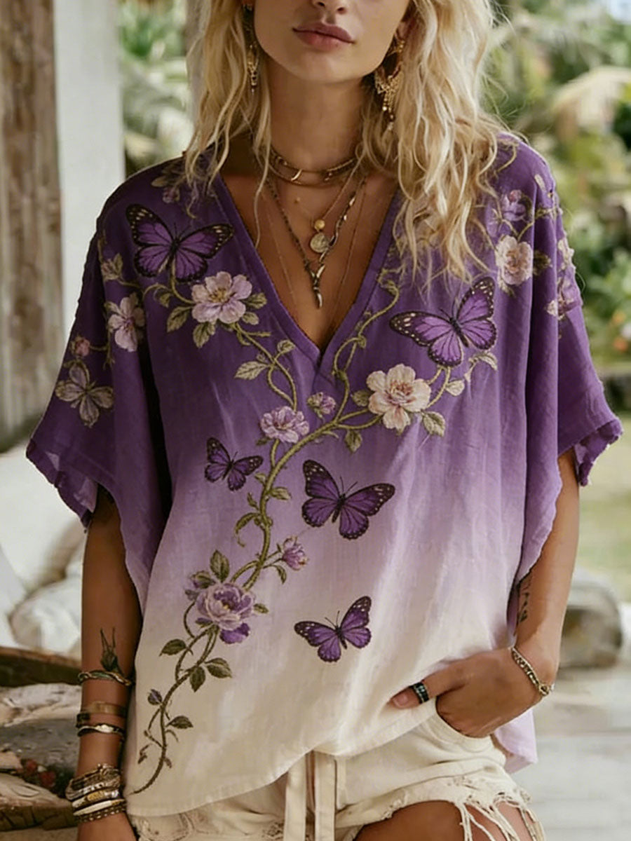 T-shirt décontracté imprimé floral pour femmes