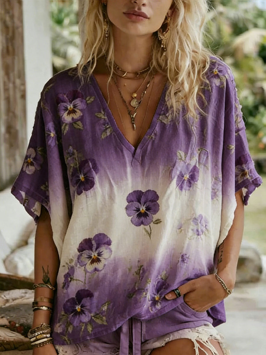 T-shirt décontracté imprimé floral pour femmes