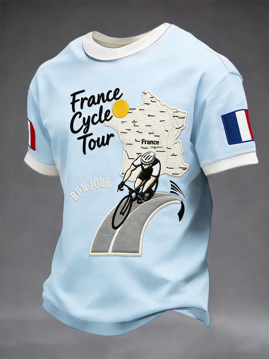 Hommes Français Tour de France Saison Cyclisme Imprimer Sky Blue Casual T-shirt de sport