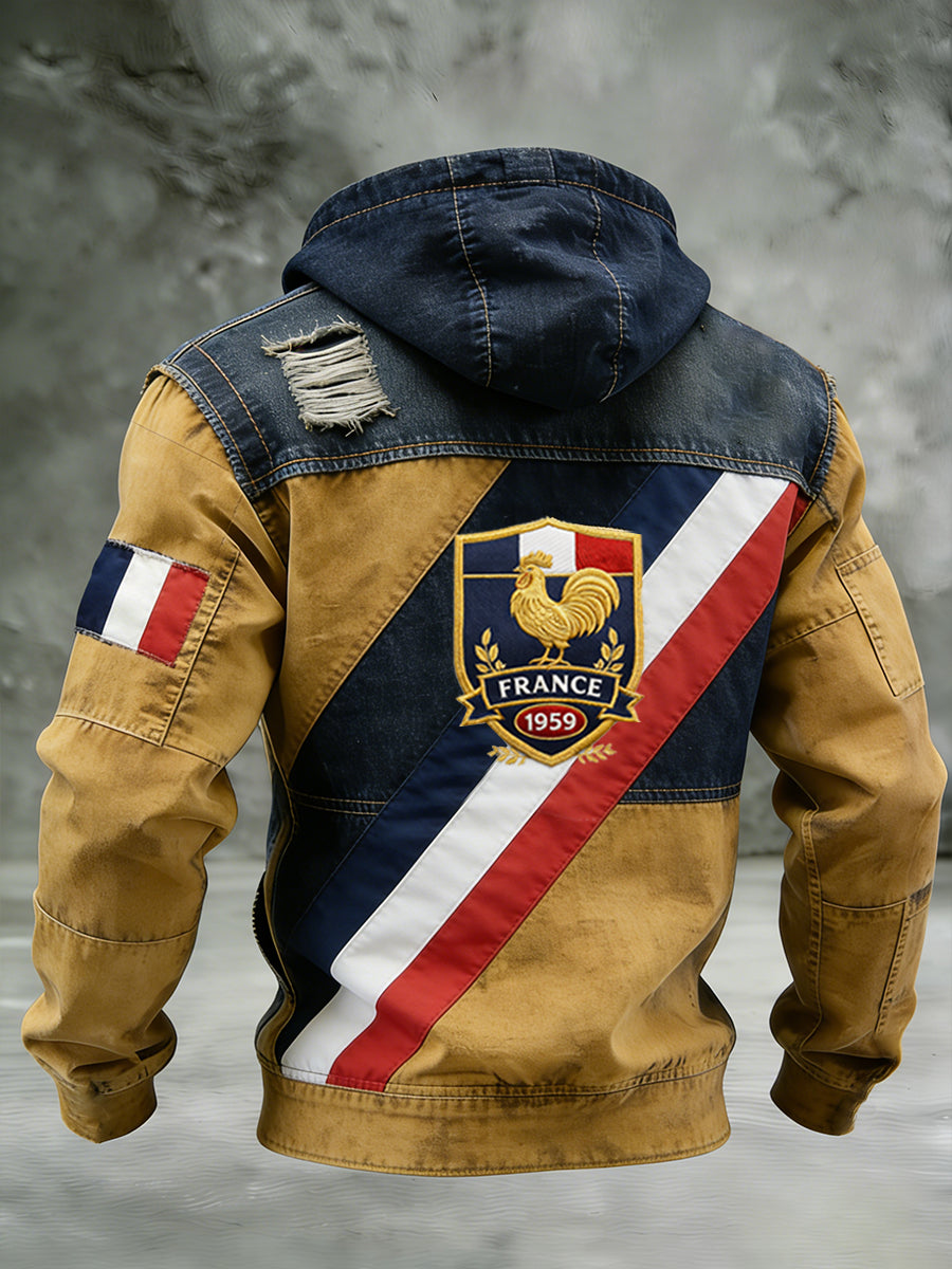 Sweat-shirt à capuche décontracté et confortable, style rétro français rugby