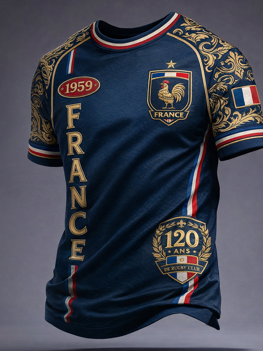 T-shirt décontracté style rugby rétro français