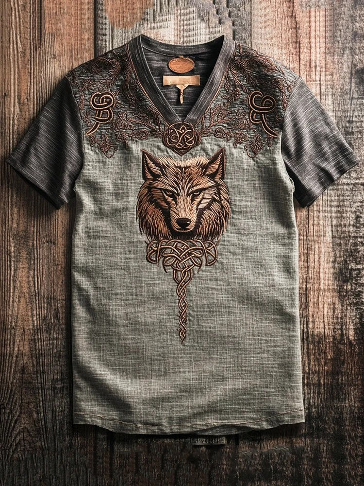 Chemise viking pour hommes à col en V et imprimé