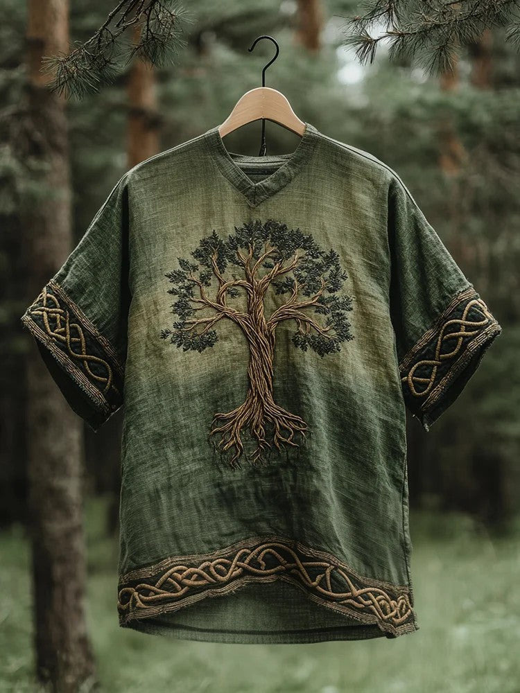 Chemise viking pour hommes à col en V et imprimé