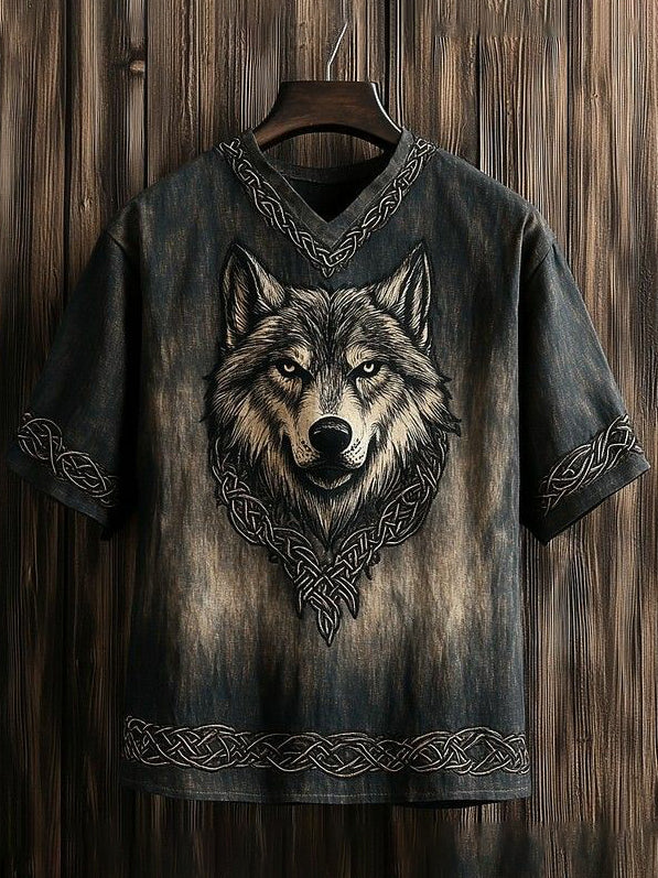 Chemise viking pour hommes à col en V et imprimé