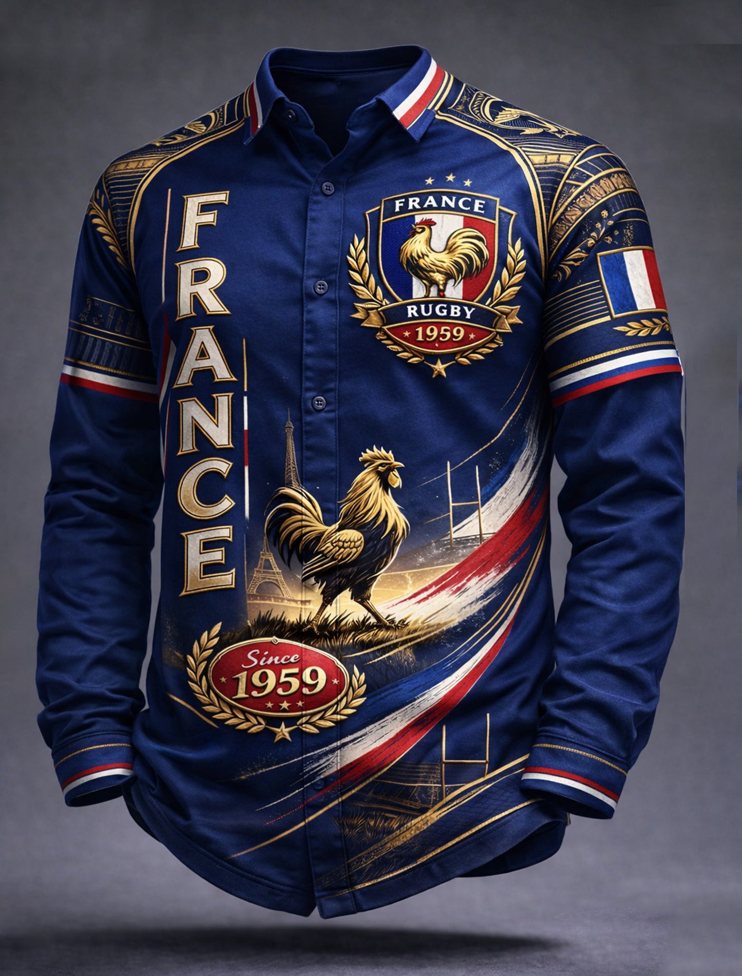 Chemise Décontractée Rétro Rugby Imprimé Français