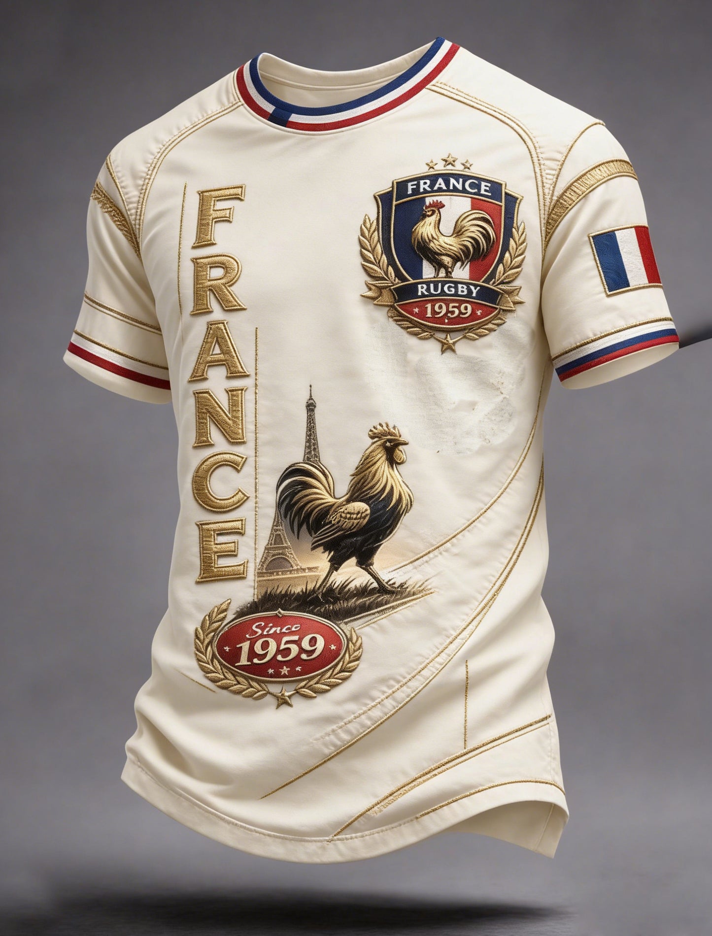 Maillot Décontracté Rétro à Imprimé Rugby Français