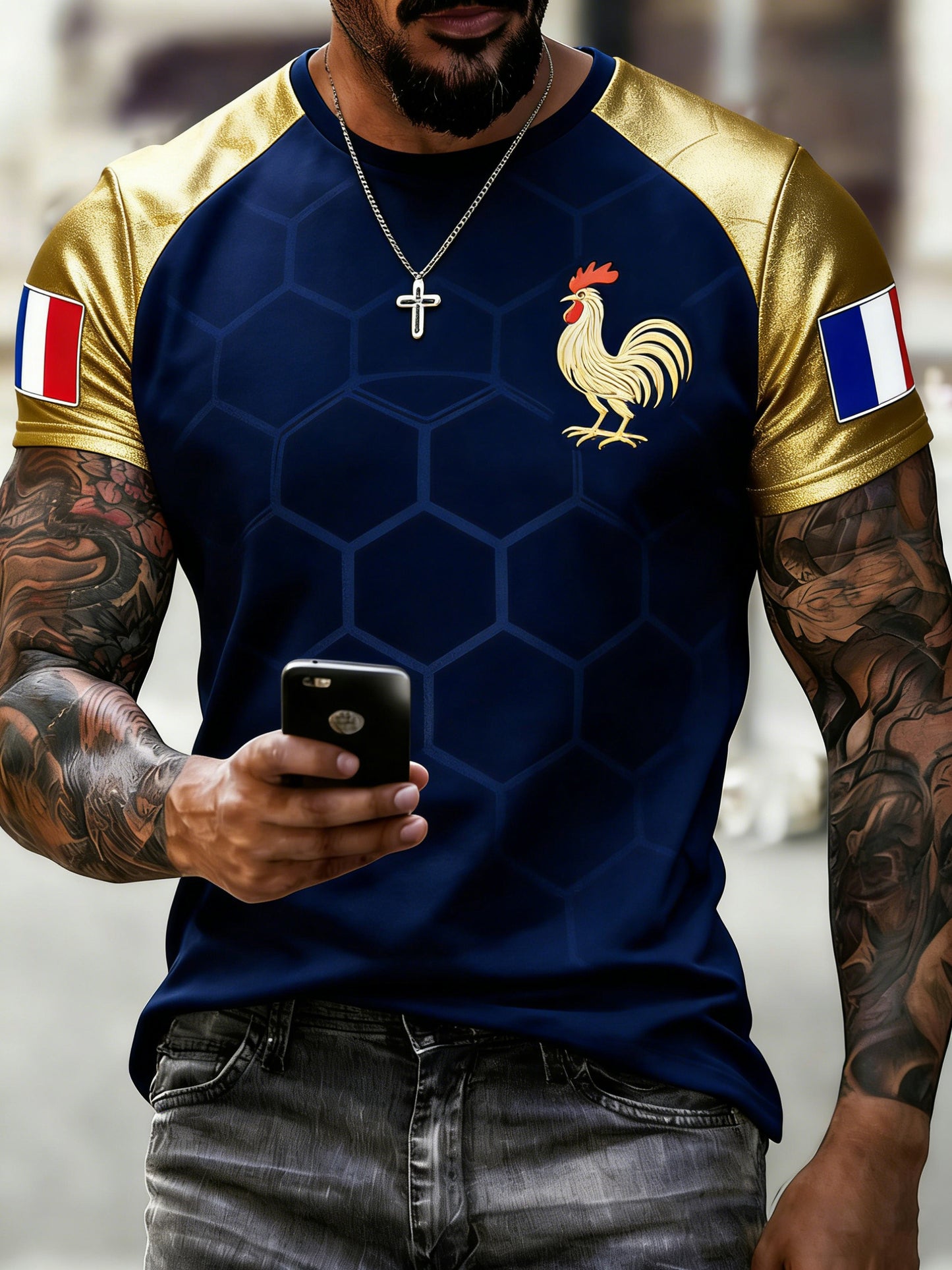 T-shirt de fan de football français pour hommes avec impression artistique