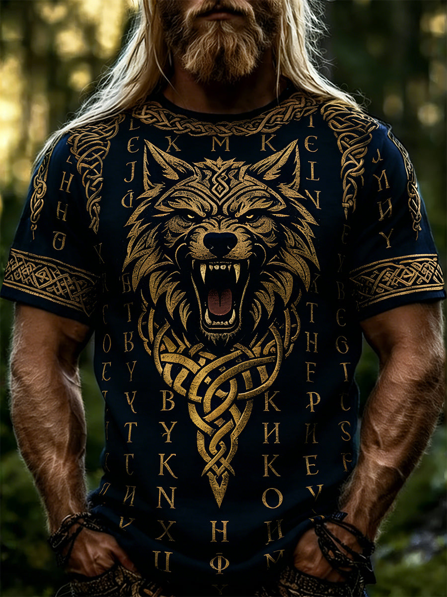 Haut Homme Manches Courtes Imprimé Thème Viking