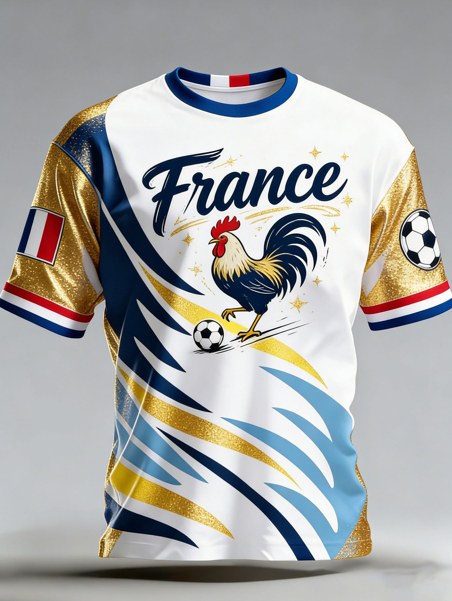 T-shirt de fan de football français pour hommes avec impression artistique