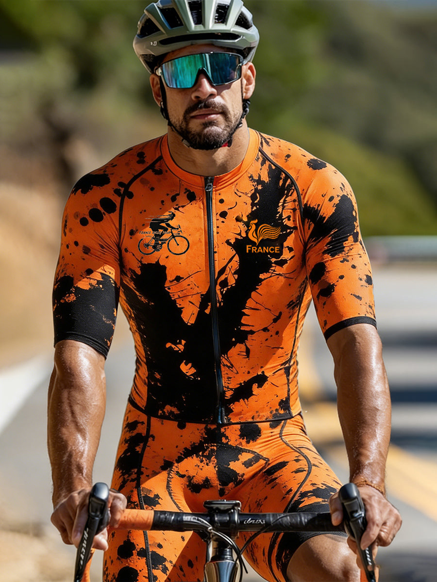 Ensemble de Cyclisme Décontracté Homme Tour de France Imprimé Orange
