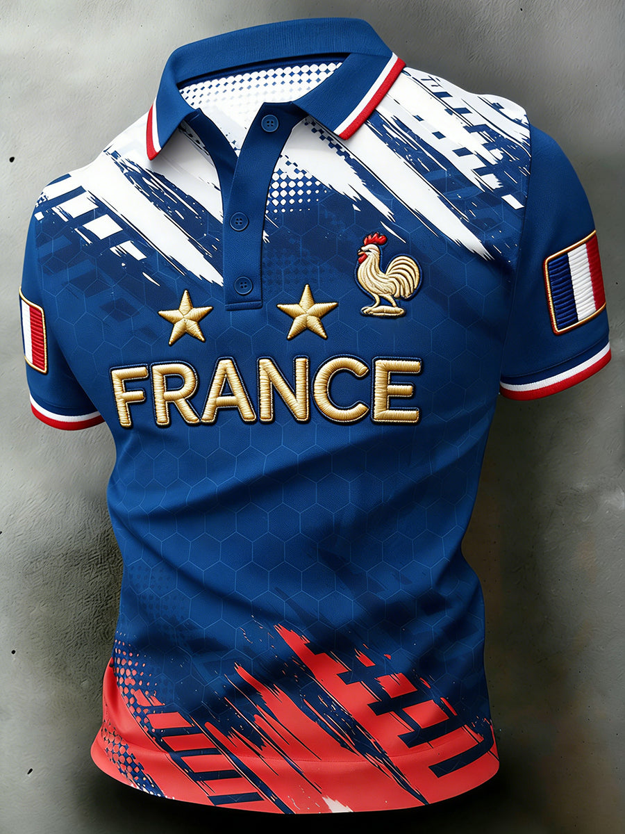 Chemise polo imprimée à manches courtes pour le football masculin