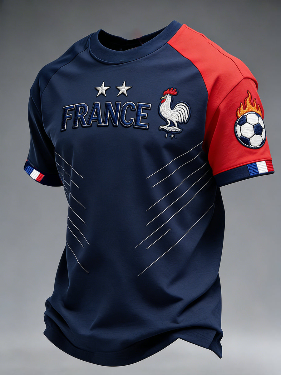 T-shirt pour hommes à imprimé en blocs de couleur sur le thème du football