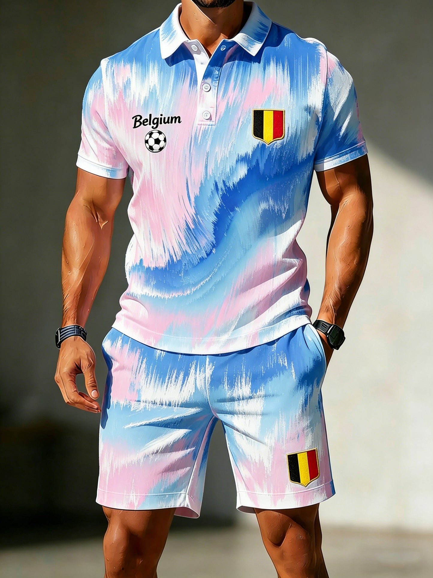 Match de football belge pour hommes apclamant le costume de polo de fan d'impression d'art