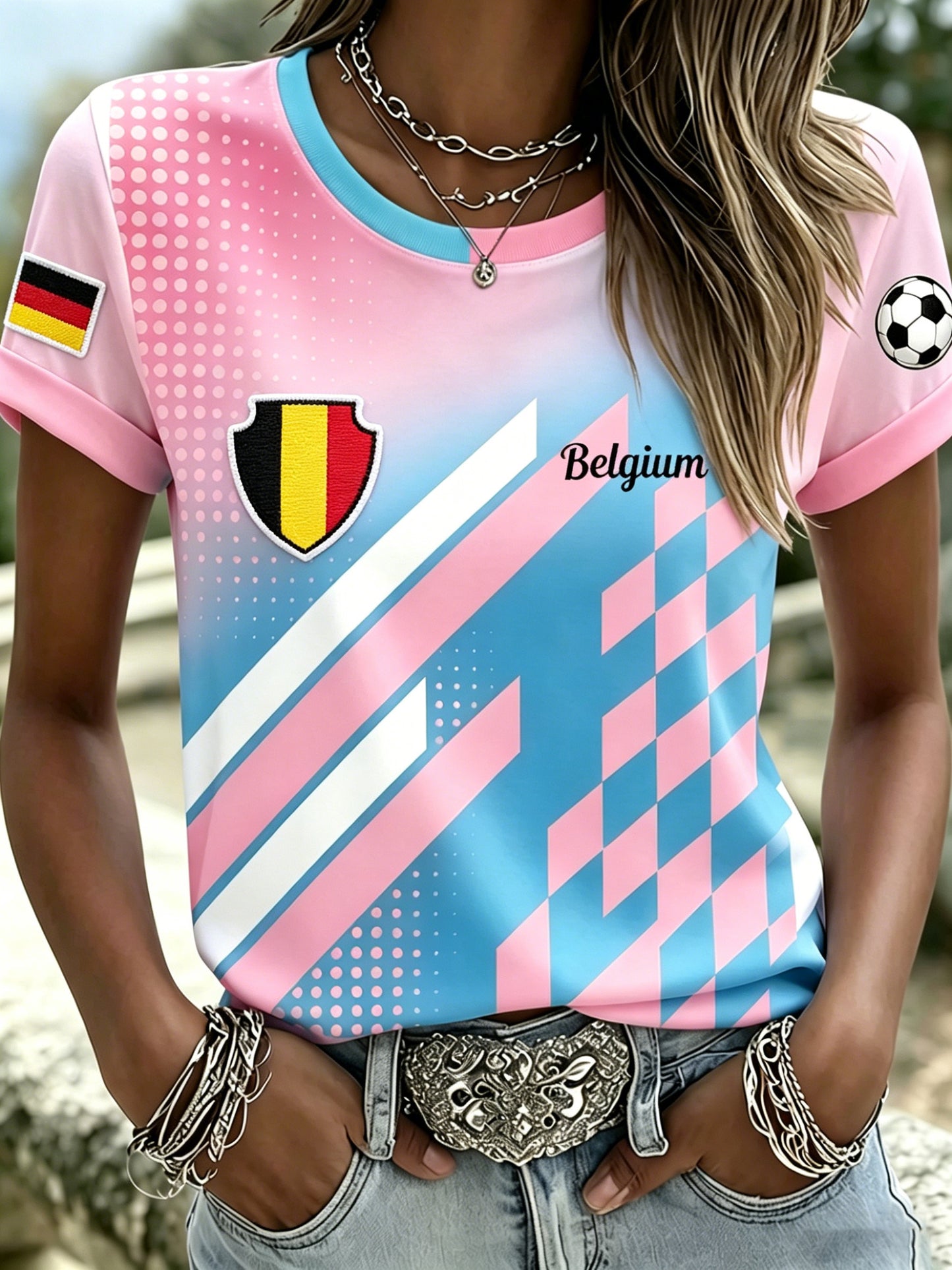 T-shirt de fan avec impression artistique pour soutenir le football féminin belge
