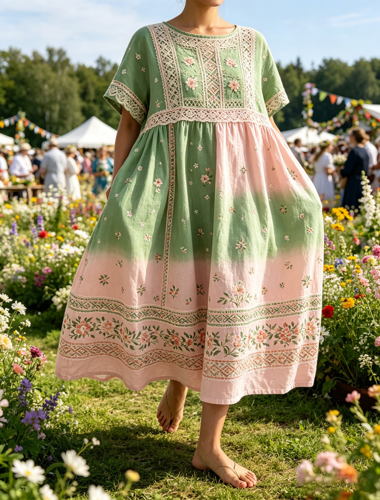 Robe maxi imprimée d’art commémorative du festival suédois de la Saint-Jean pour femmes