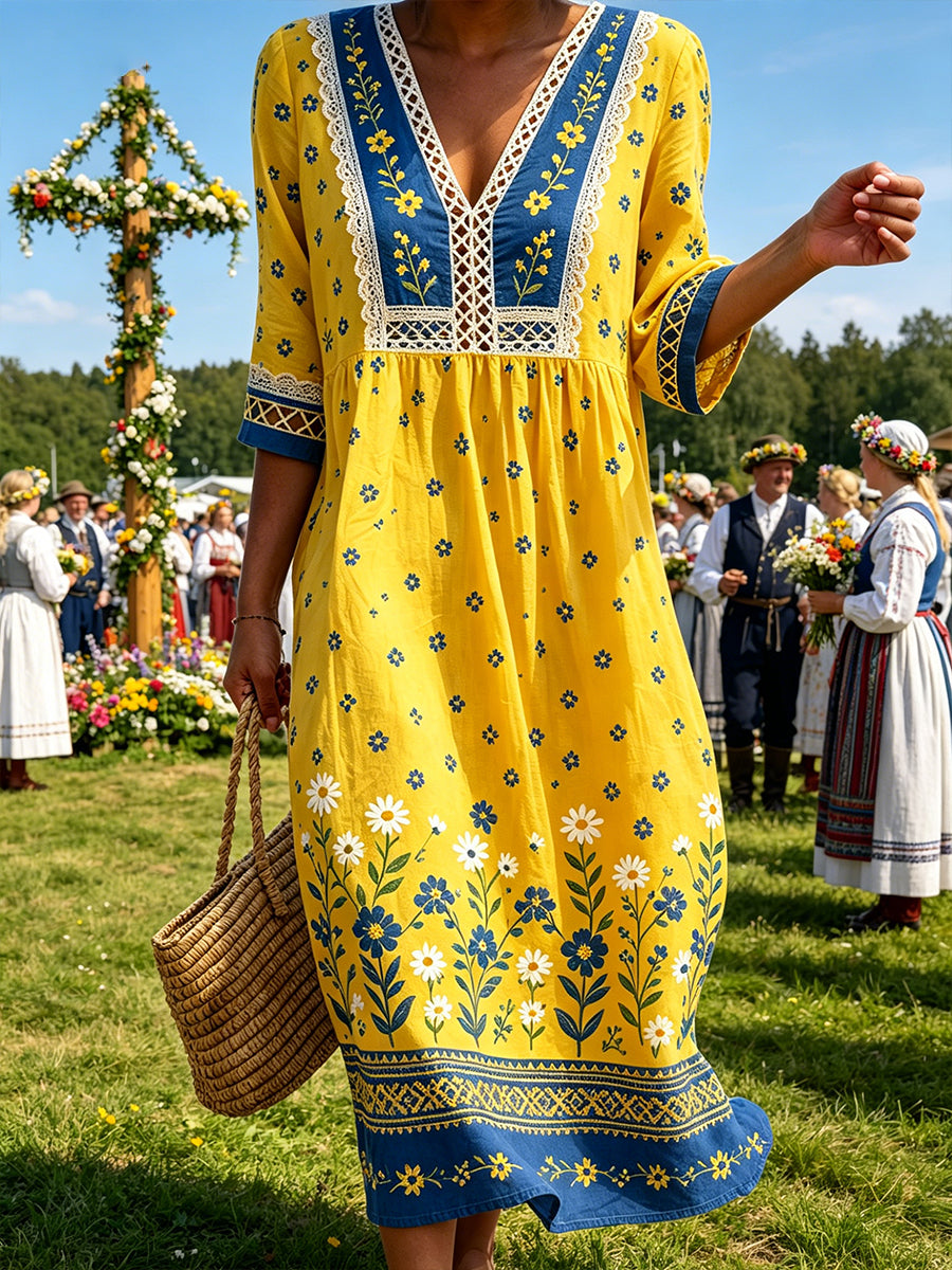 Robe décontractée pour femme avec imprimé sur le thème du festival de la Saint-Jean
