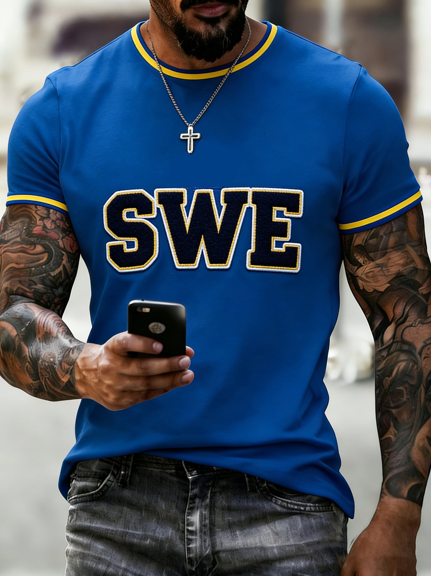 T-shirt à col en V pour hommes, motif football et cheval de Dala, commémorant la fête de la Saint-Jean en Suède