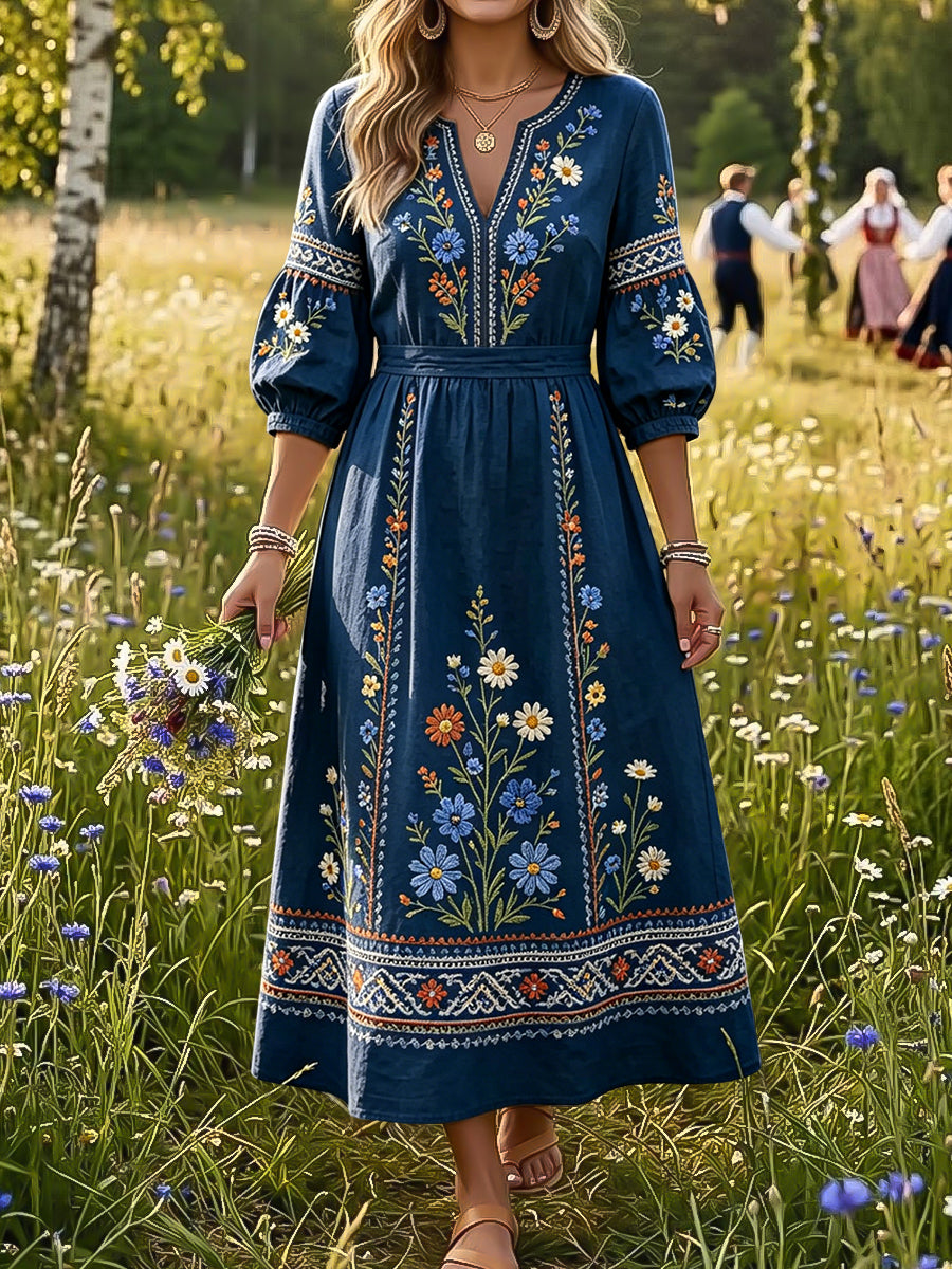 Robe ethnique florale de la Saint-Jean suédoise, style vintage pour femmes