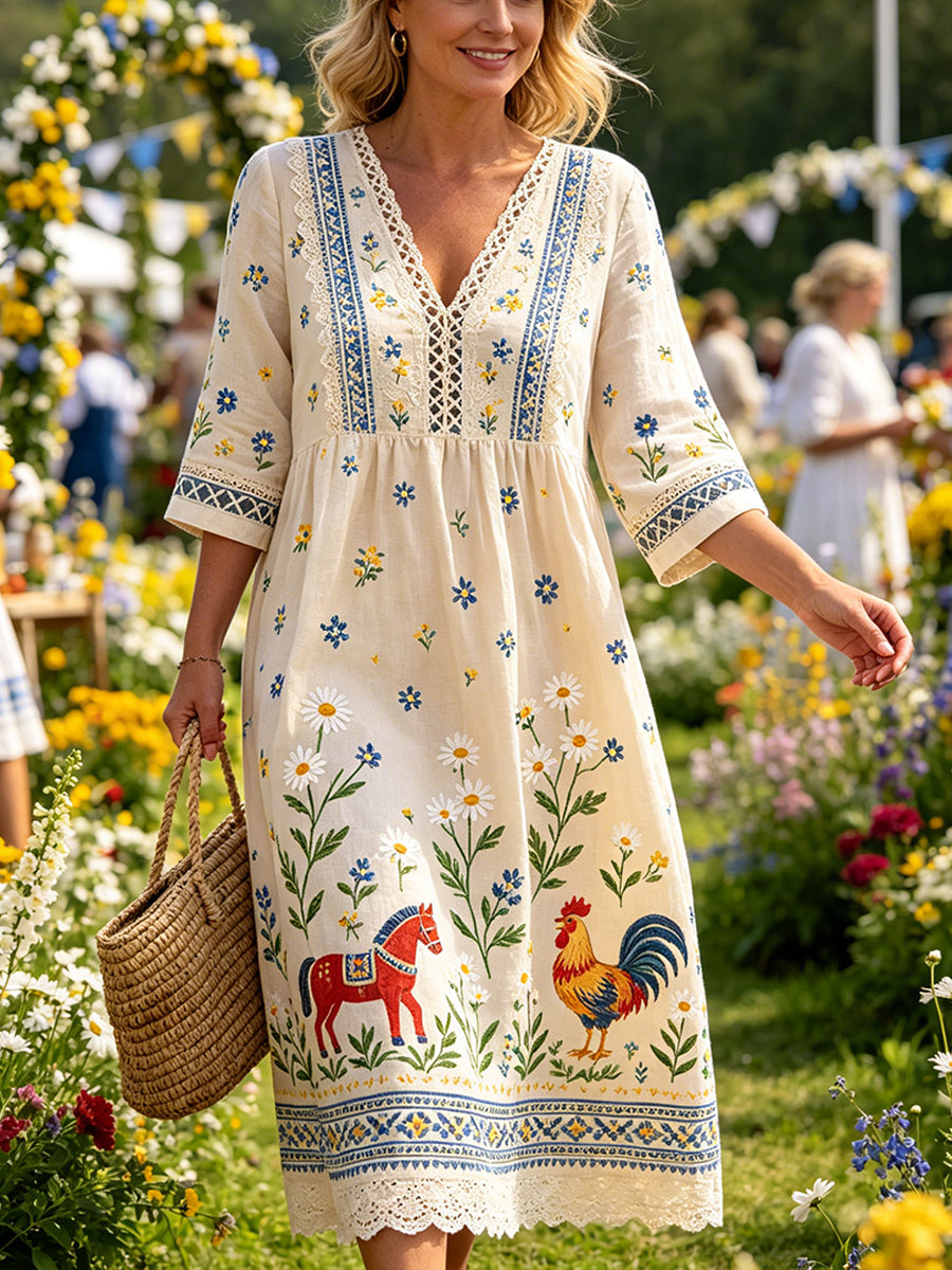 Robe décontractée pour femme avec imprimé sur le thème du festival de la Saint-Jean