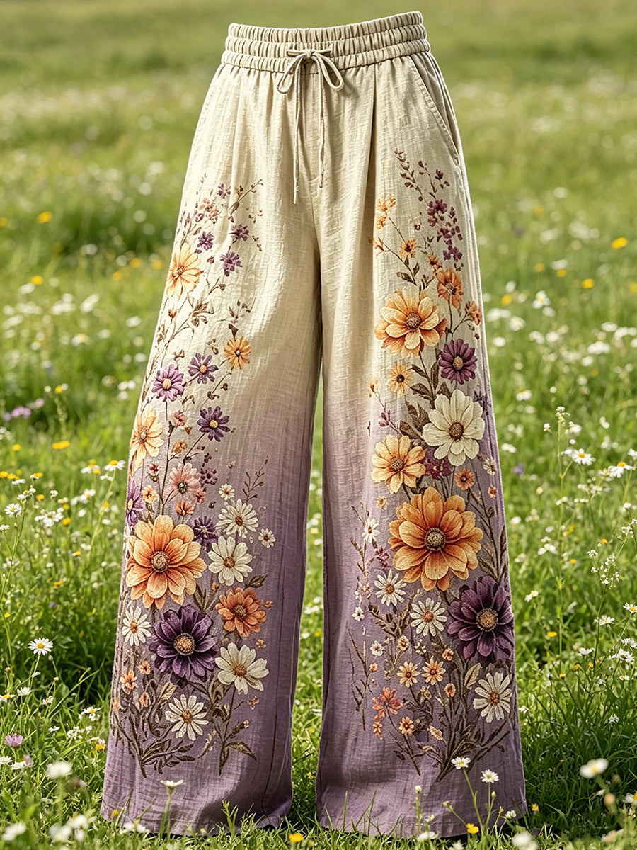 Pantalon à cordon de serrage pour femmes avec imprimé floral artistique