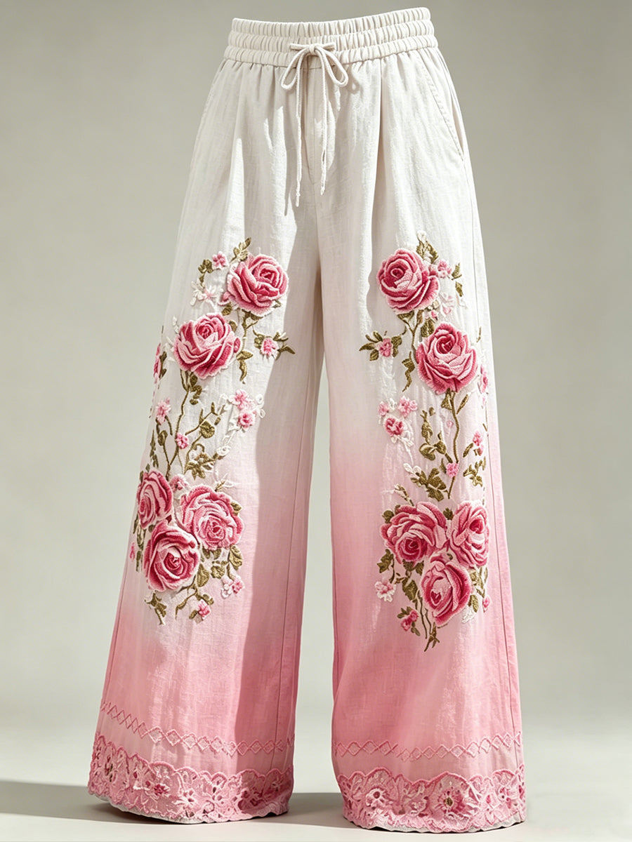 Pantalon à cordon de serrage pour femmes avec imprimé floral artistique