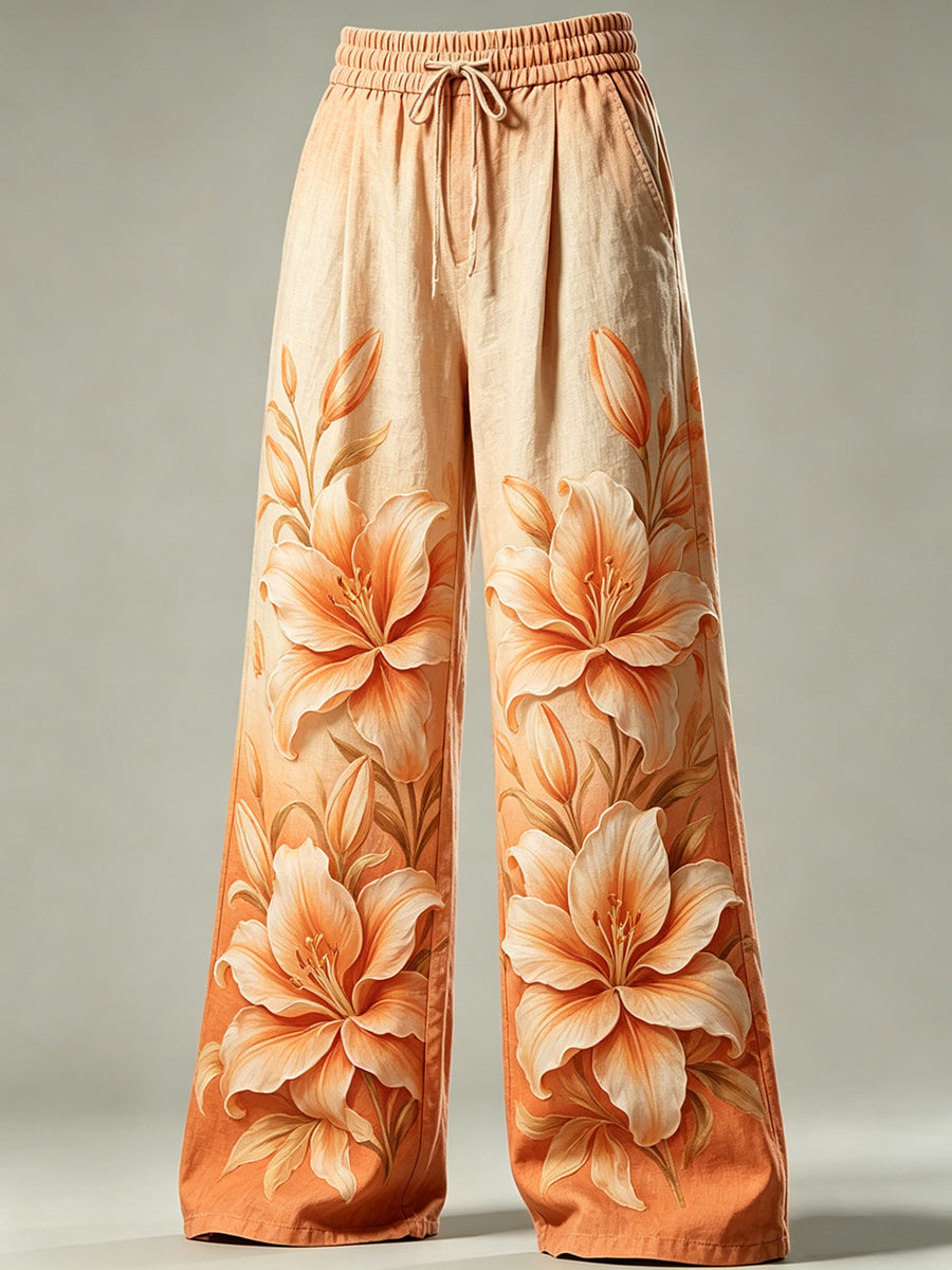 Pantalon à cordon de serrage pour femmes avec imprimé floral artistique