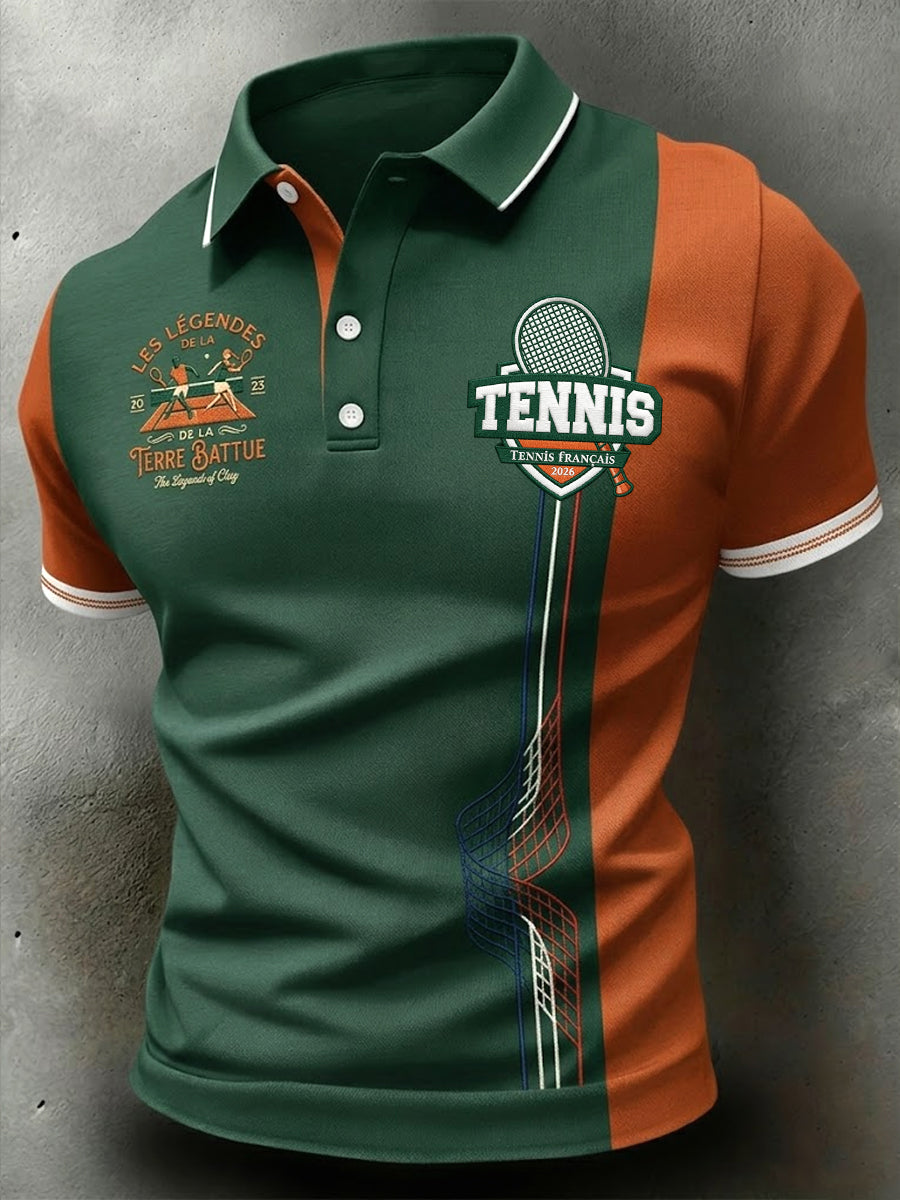 Polo de sport décontracté en patchwork rétro tennis