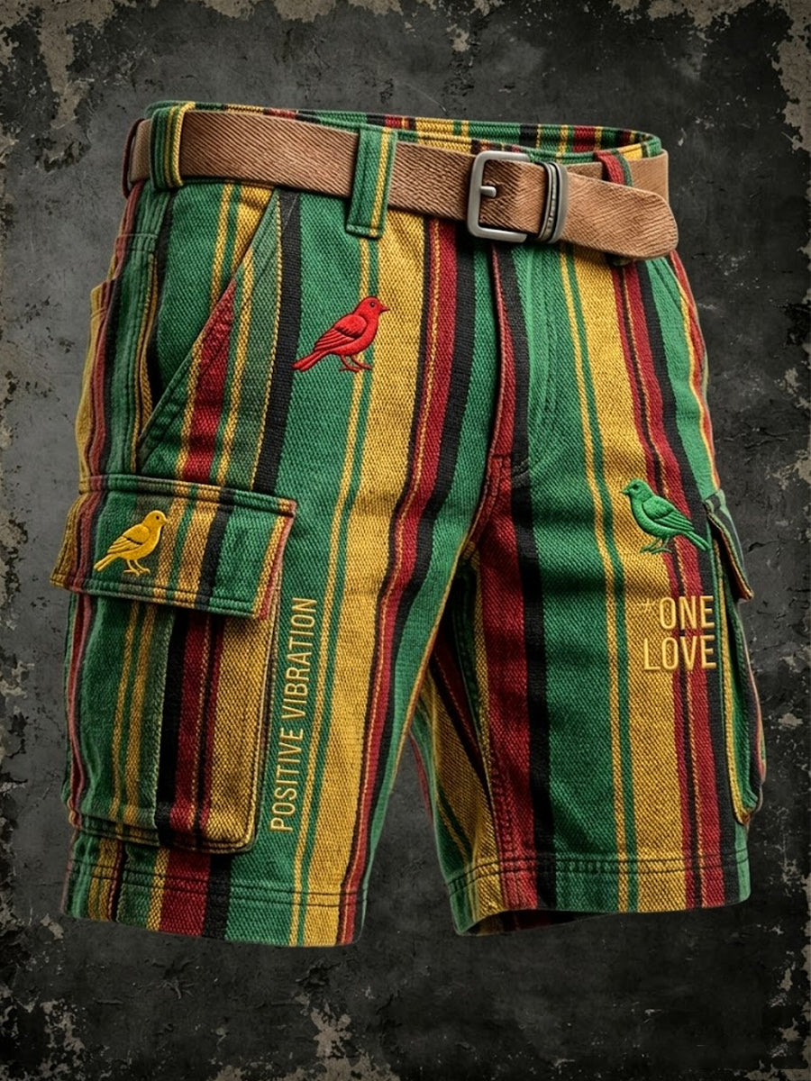 Shorts de travail décontractés Reggae Vintage Art rayé