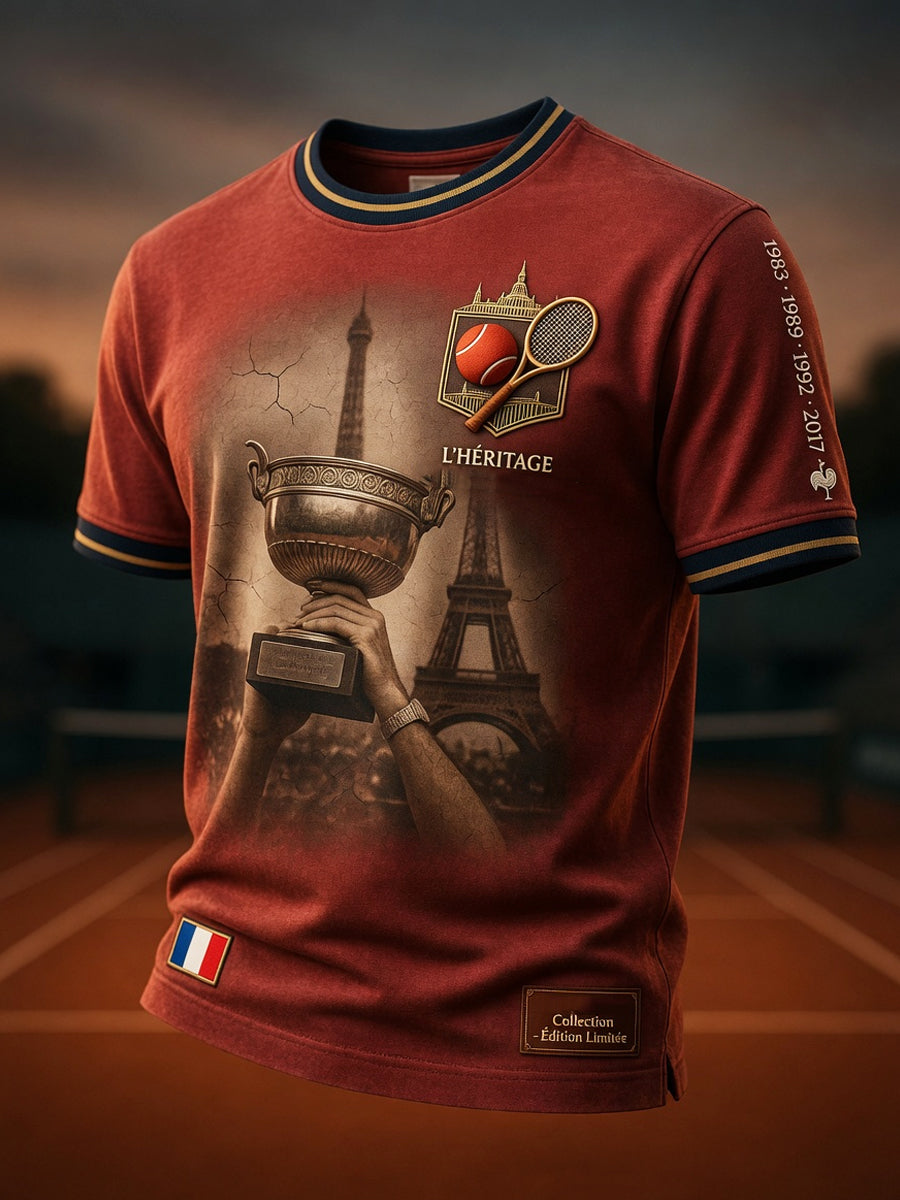 Rétro français ouvert-thème artistique T-shirt décontracté