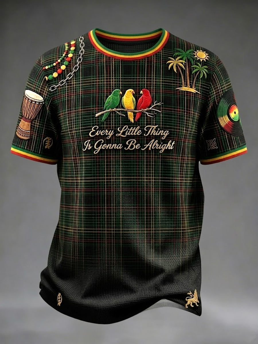 Rétro Reggae damier Dégradé Décontracté Waffle-Weave T-shirt