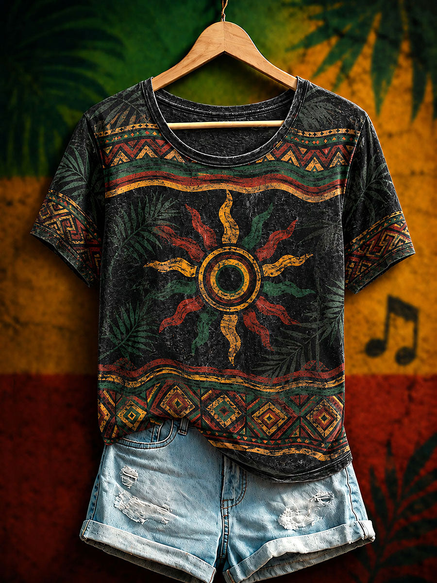 T-shirt décontracté à impression artistique reggae pour femme