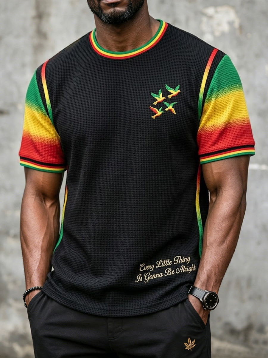 T-shirt décontracté rétro patchwork à motif reggae pour hommes