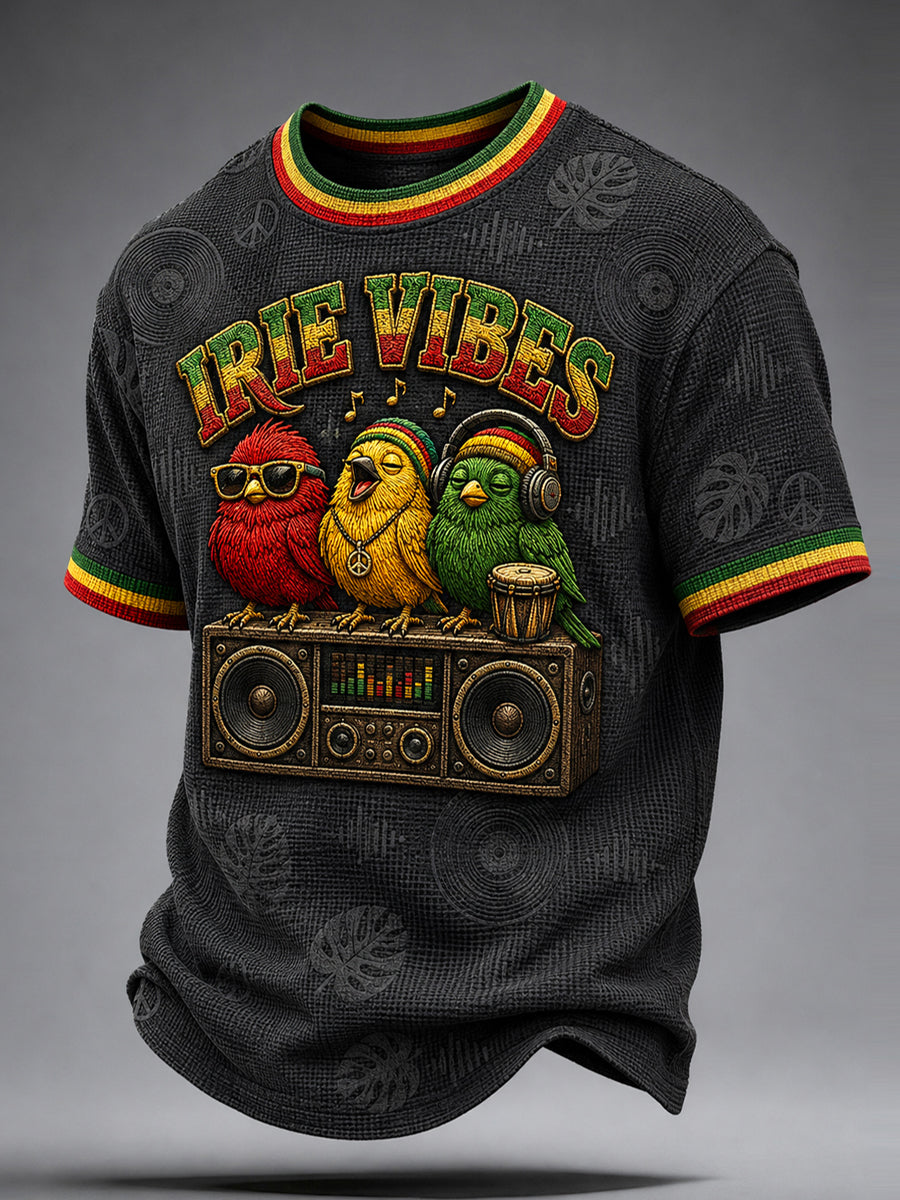 Rétro Reggae Oiseau Décontracté Waffle-Weave T-shirt