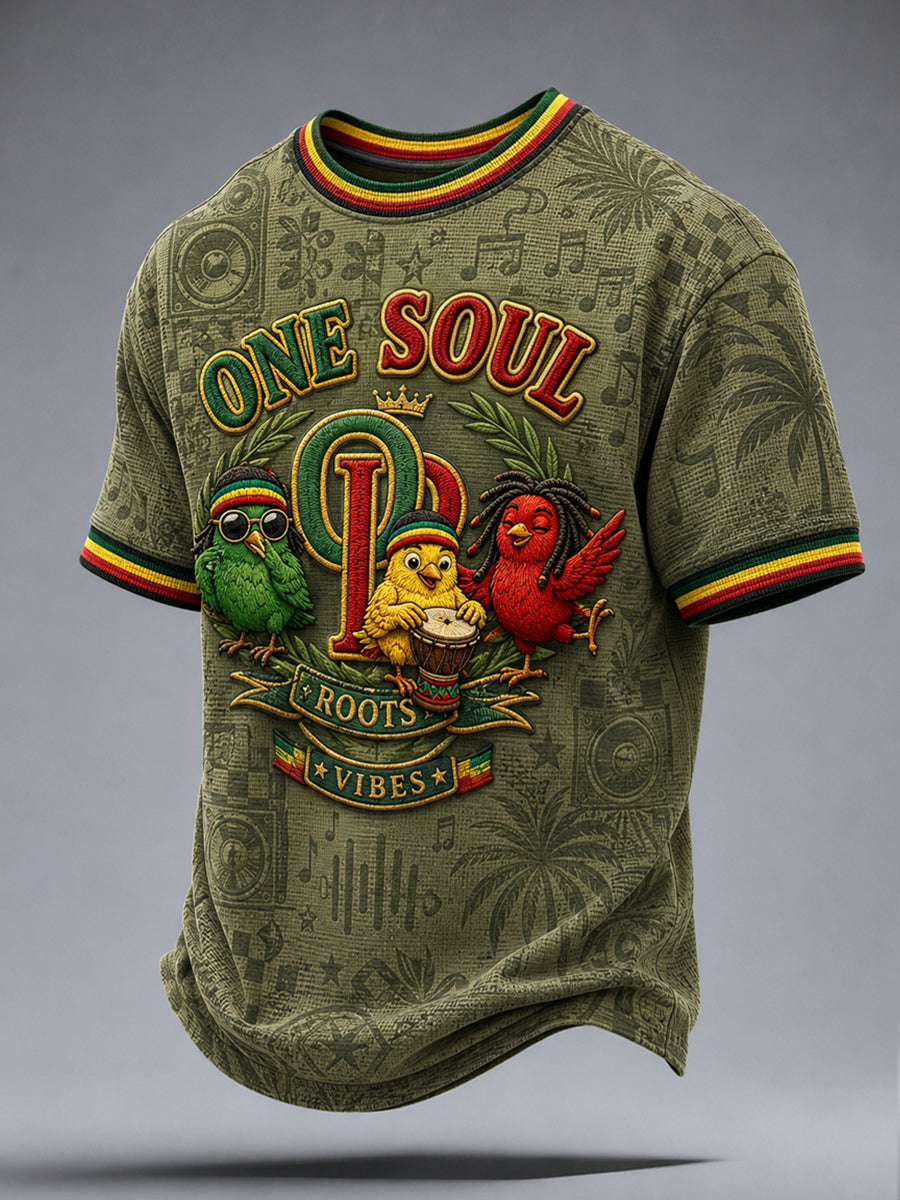 T-shirt décontracté en tissage gaufré pour les fans de reggae rétro
