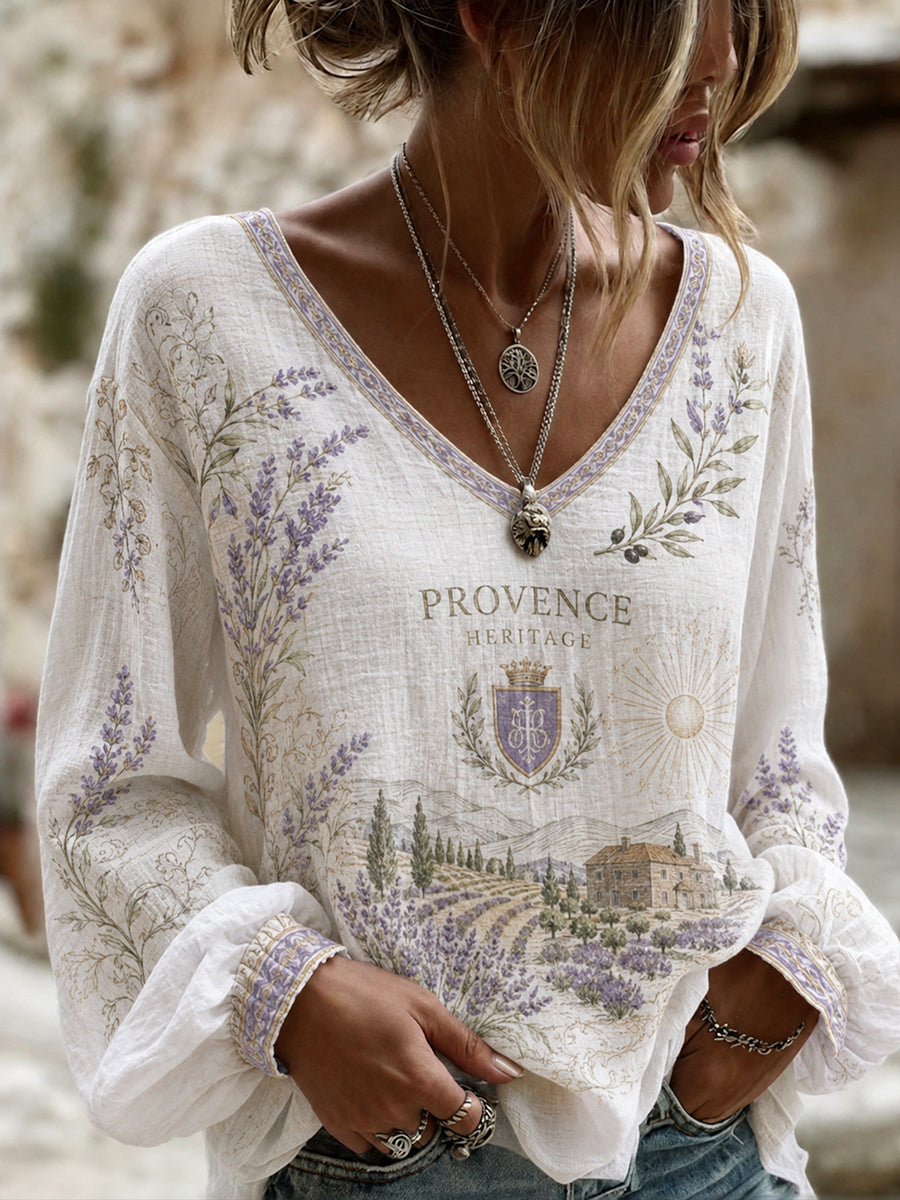 Chemise en coton-lin style provençal pour femme
