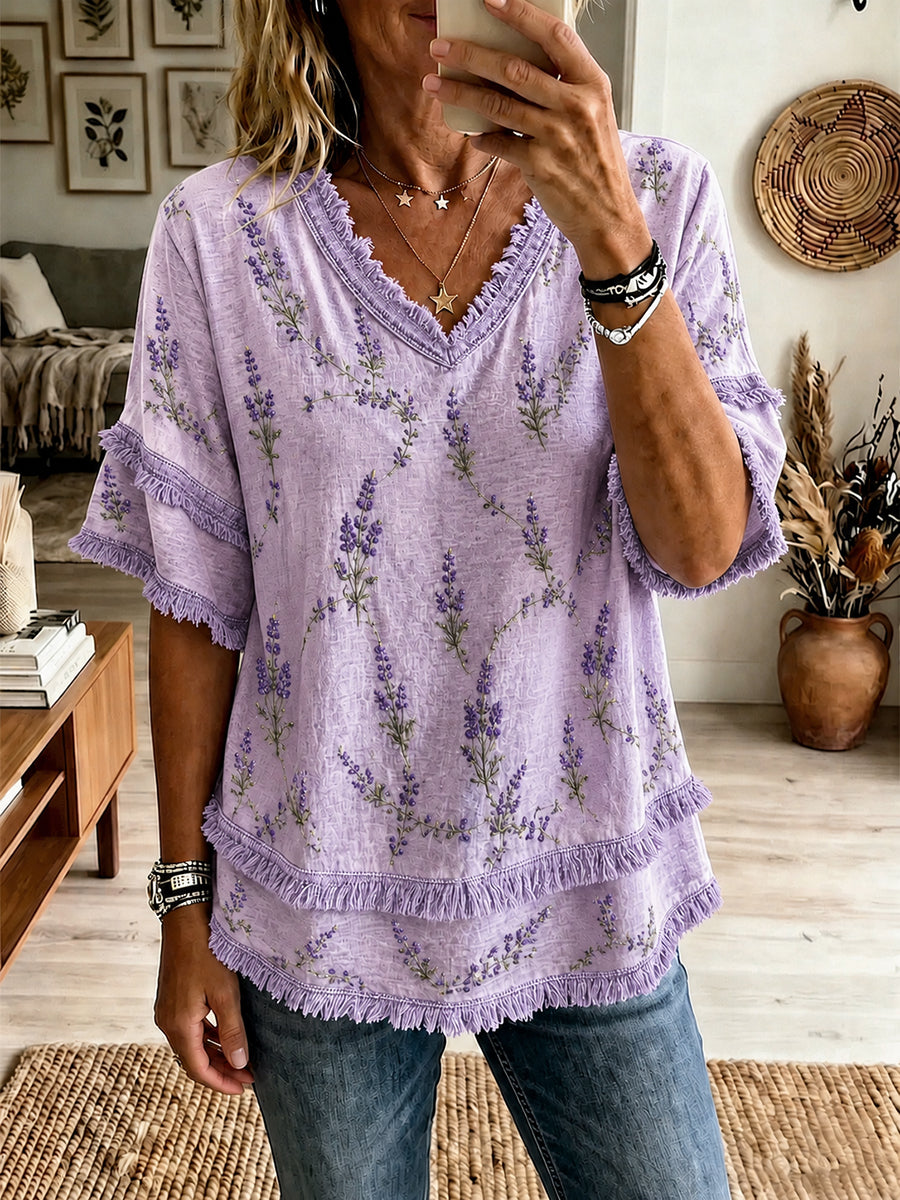 Chemise en coton-lin style provençal pour femme