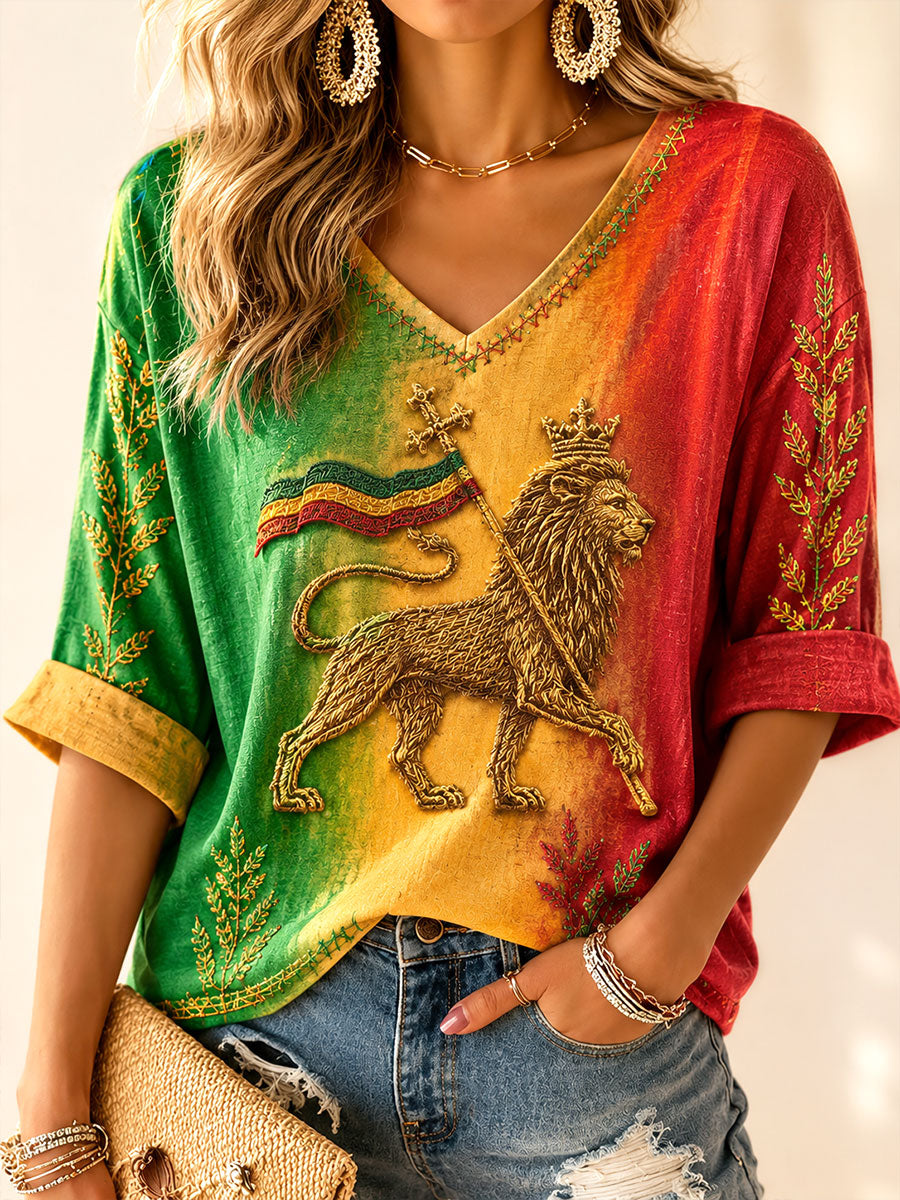 T-shirt décontracté à imprimé reggae pour femme