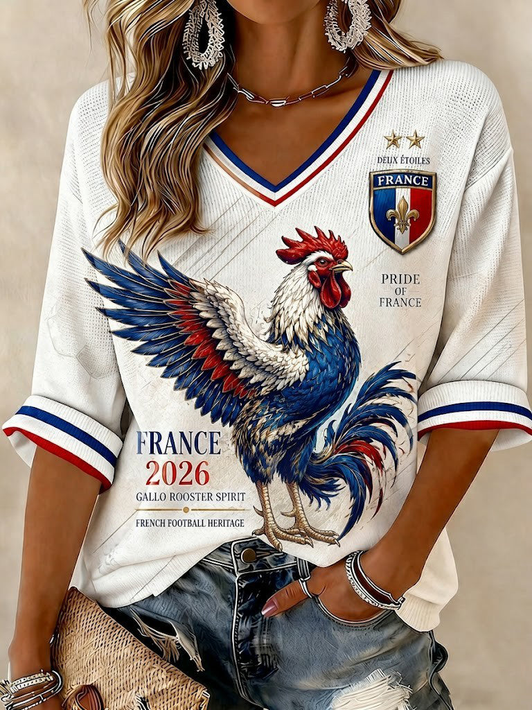 T-shirt à col en V imprimé France Football pour femme