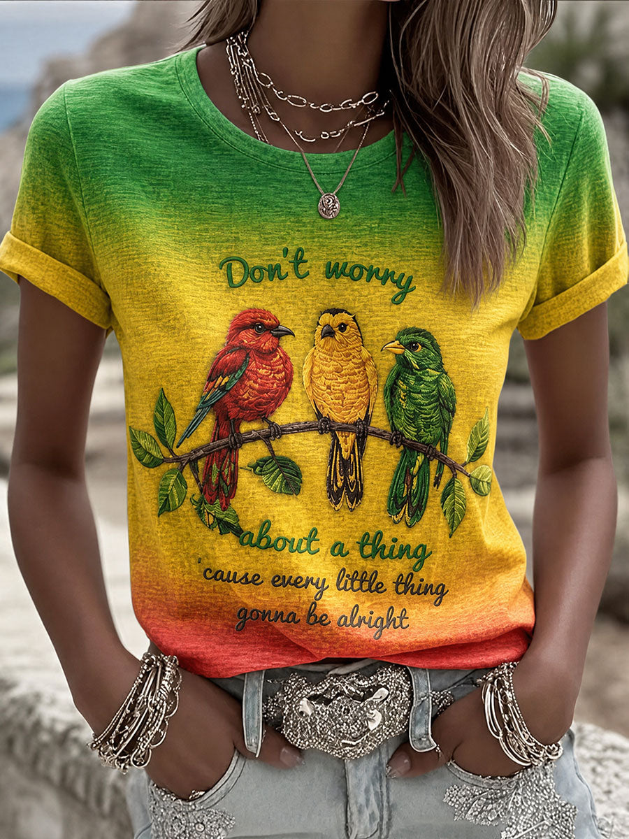 T-shirt décontracté imprimé pour femme « Every Little Thing Is Gonna Be Alright »