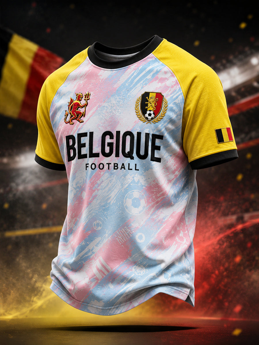 T-shirt à manches courtes et manches raglan pour hommes, imprimé sur le thème du football