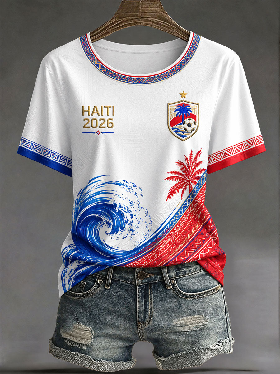 T-shirt décontracté 2026 Haiti Football pour femmes