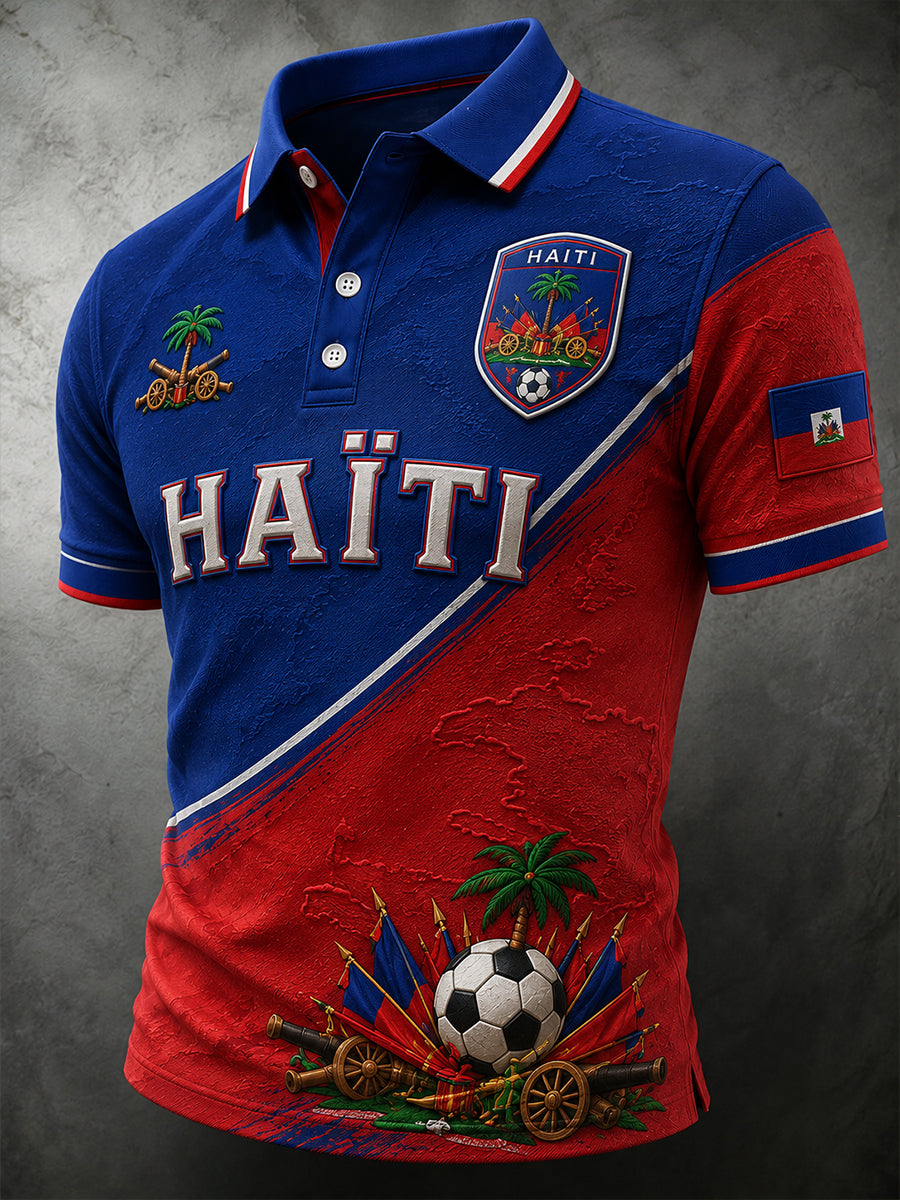 Polo à manches courtes pour homme avec imprimé footballistique