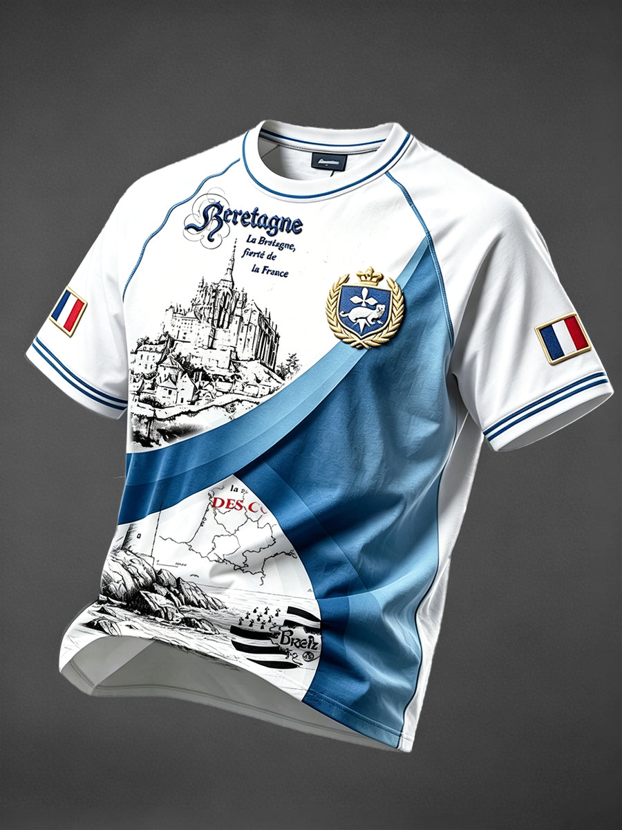 T-shirt à épaules décontractées French Brittany Mont Saint-Michel pour hommes