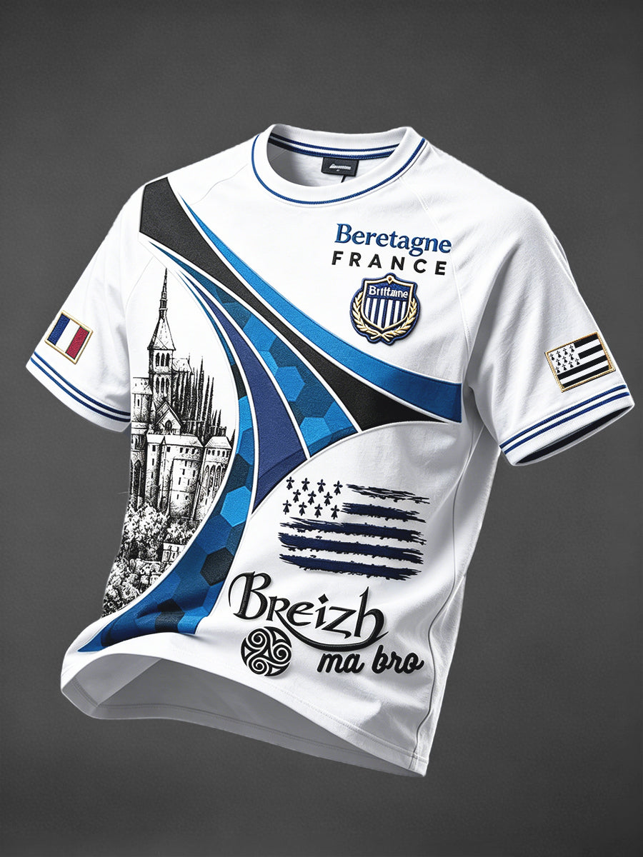 Hommes Français Bretagne Patchwork Imprimer Business-T-shirt décontracté