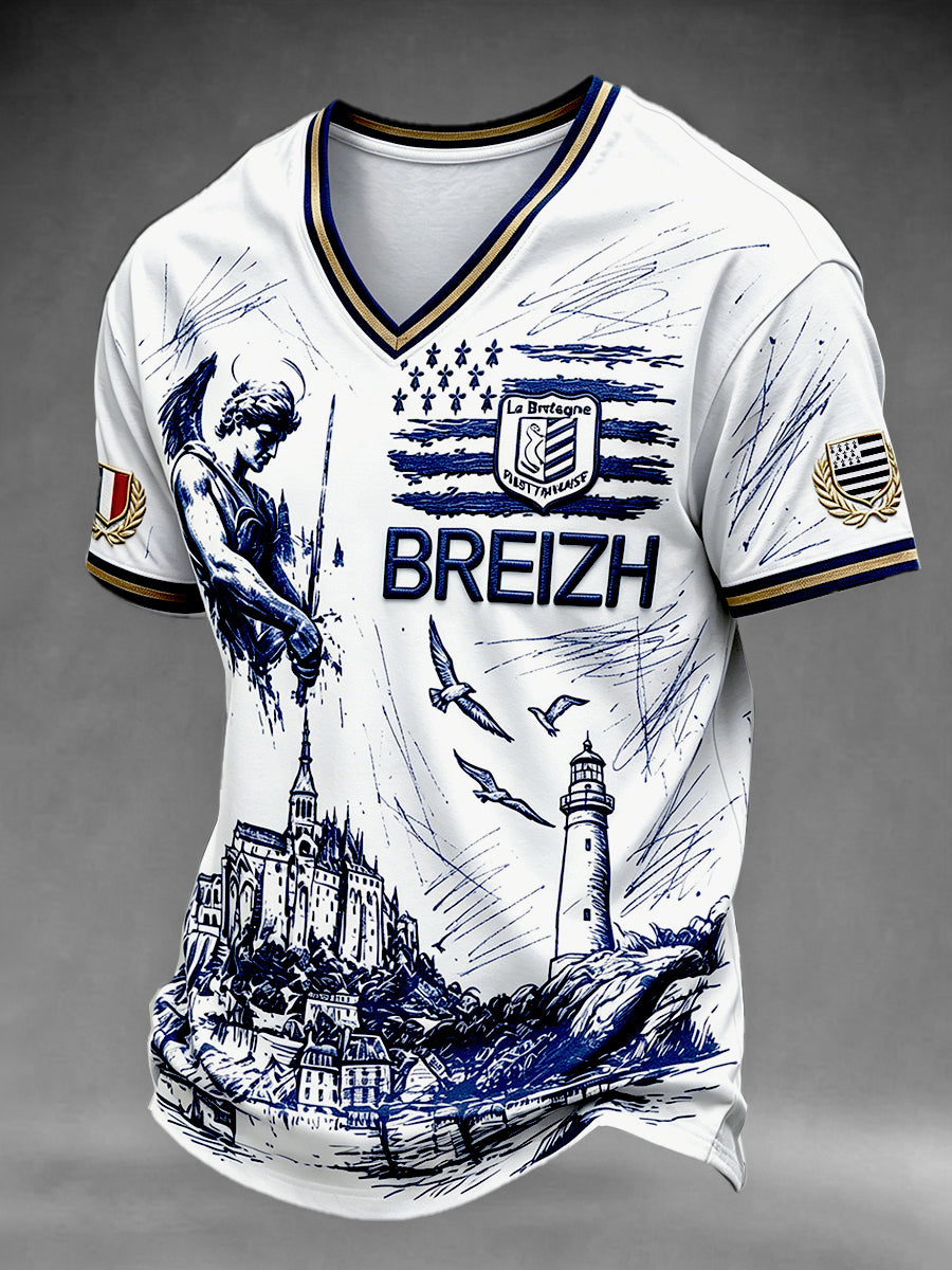 T-shirt Décontracté Homme Blanc Bretagne Française Saint-Michel Montagne Imprimée