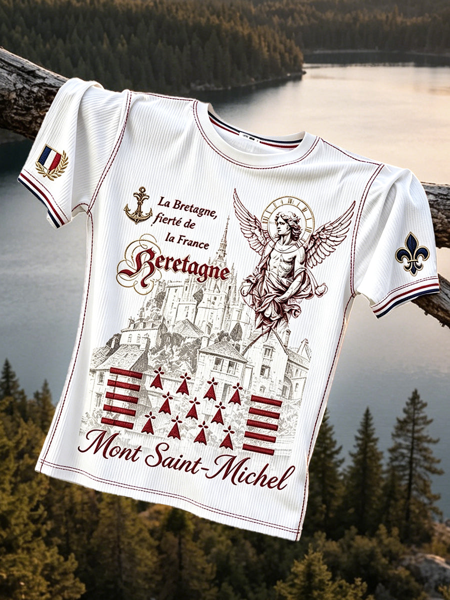 T-shirt décontracté vintage blanc français Bretagne Saint-Michel Mountain Michael pour homme