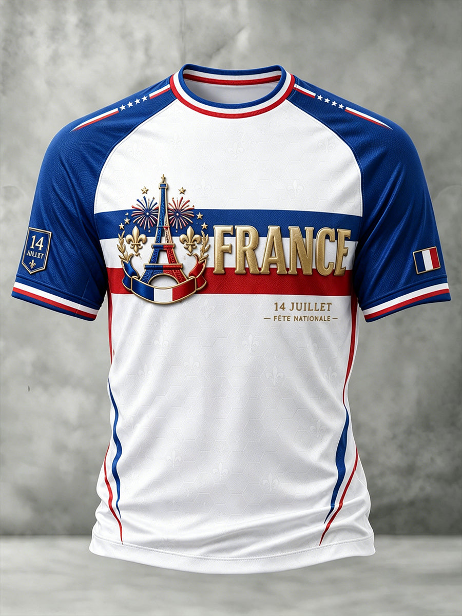 Chemise française à manches courtes pour la fête nationale du 14 juillet pour hommes